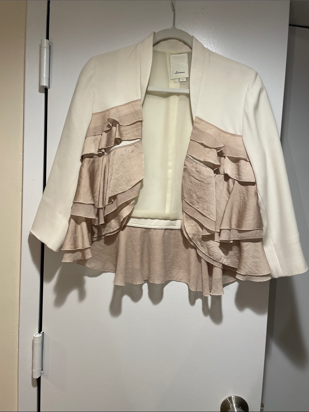 elevenses Cream and Beige Ruffle Open-Front Jacket